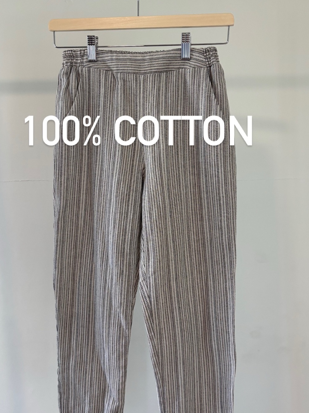 Sienna Sky Striped Cotton Pants | Neutral Stripe | Natural Fiber | Size S